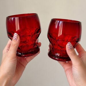 Vintage Glass Georgian Ruby Faceted Glass Tumblers Set of 2 Drinkware Holiday